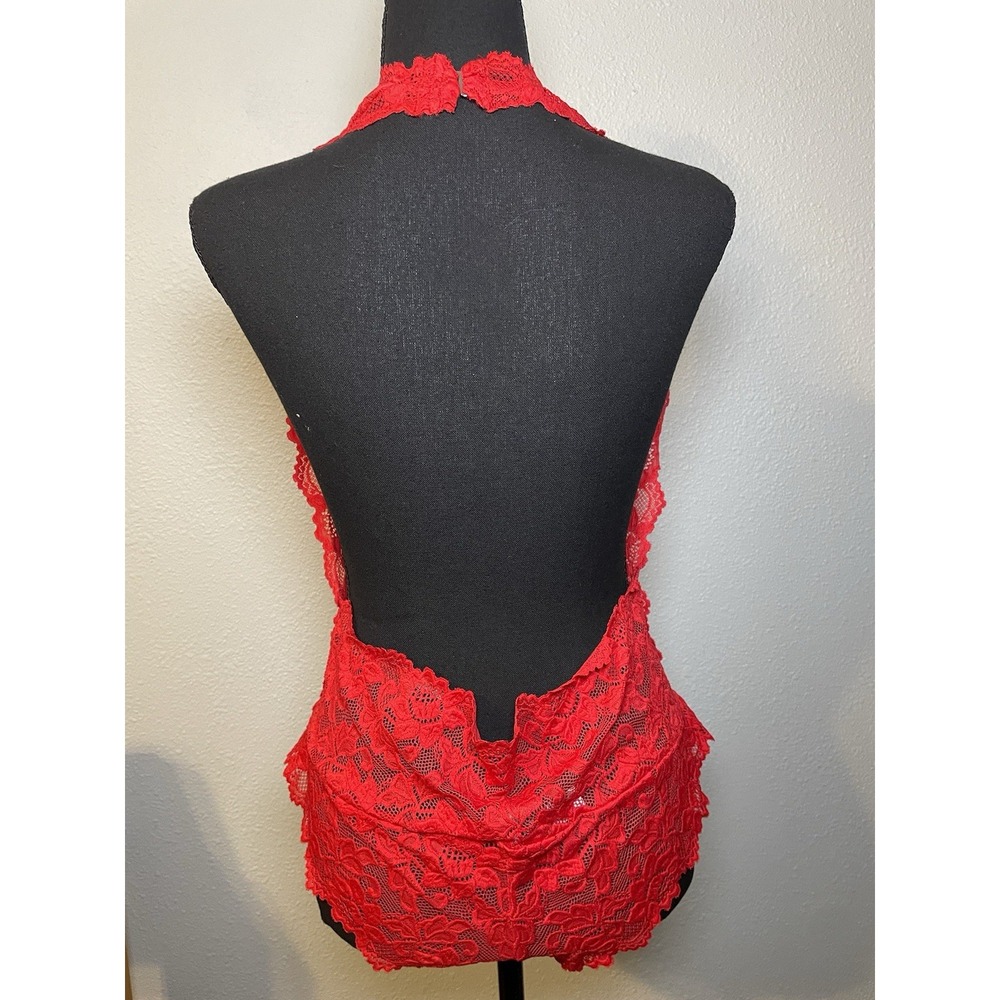 Adore Me Bodysuit Lingerie Size XL Red Lace Halter One Piece Teddy Backless NWT‎ - Picture 2 of 6